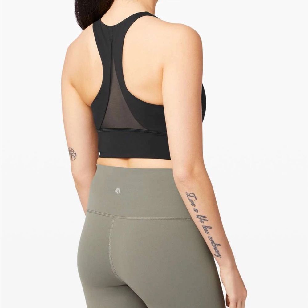 Lululemon Black Invigorate Racer Back Long Line Mesh Back Sports Bra - 6 / Small